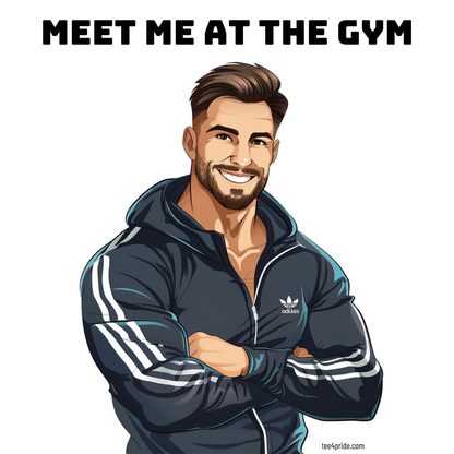 T-shirt Gay "MEET ME AT THE GYM" (Lettres noires)